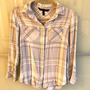 White gray silver flattering flannel top